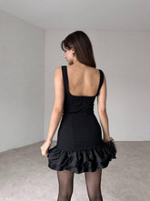 Sophisticated Sheer Sleeve Bow Dress – Timeless Black Mini Dress